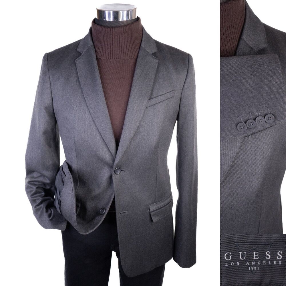 GUESS Los Angeles Sport Coat Blazer Sz M (38) Gray Cotton Blend 2-Button Jacket